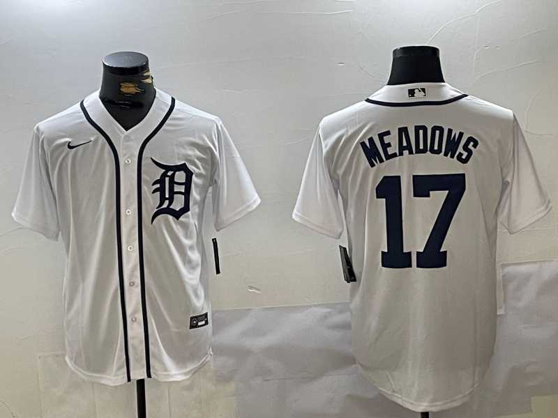 Mens Detroit Tigers #17 Parker Meadows White Cool Base Stitched Jersey->detroit tigers->MLB Jersey